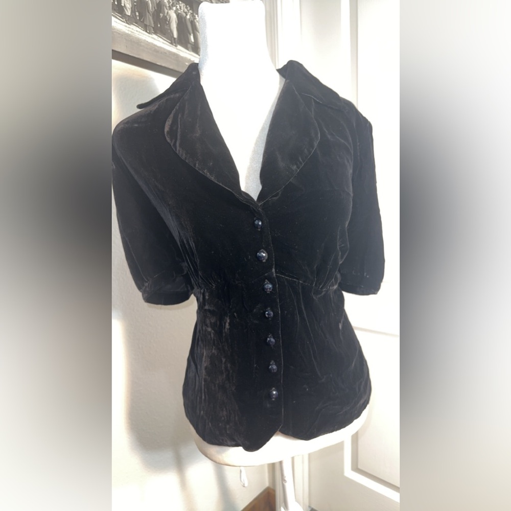 Vintage Talbots black velvet button down
blouse women size 14 - Picture 7 of 7